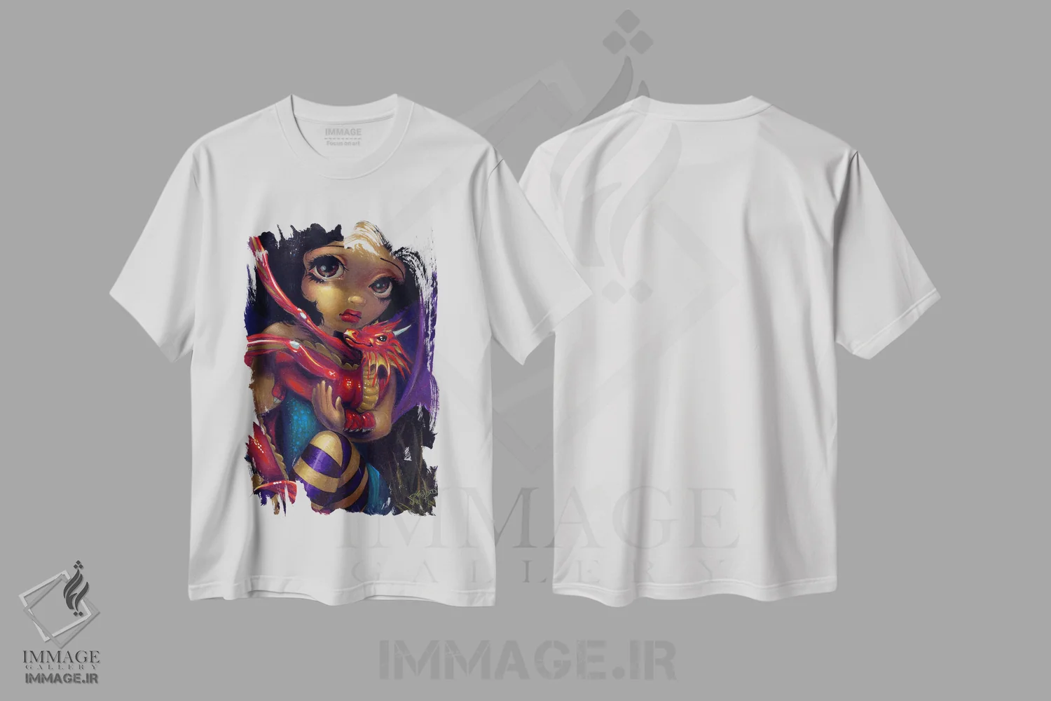 تیشرت سفید طرح دار اژدهای کوچک عزیز، دکوراسیون جایگزین اثر جزمین بکِت-گریفیت | immage.ir