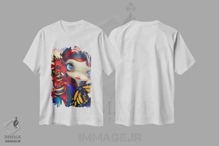 تیشرت سفید طرح دار اژدهای کوچک عزیز، دکوراسیون جایگزین اثر جزمین بکِت-گریفیت | immage.ir