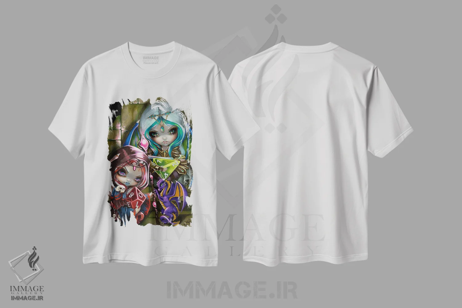 تیشرت سفید طرح دار اژدهای کوچک تاس، دکوراسیون جایگزین اثر جزمین بکِت-گریفیت | فروشگاه ایماژ