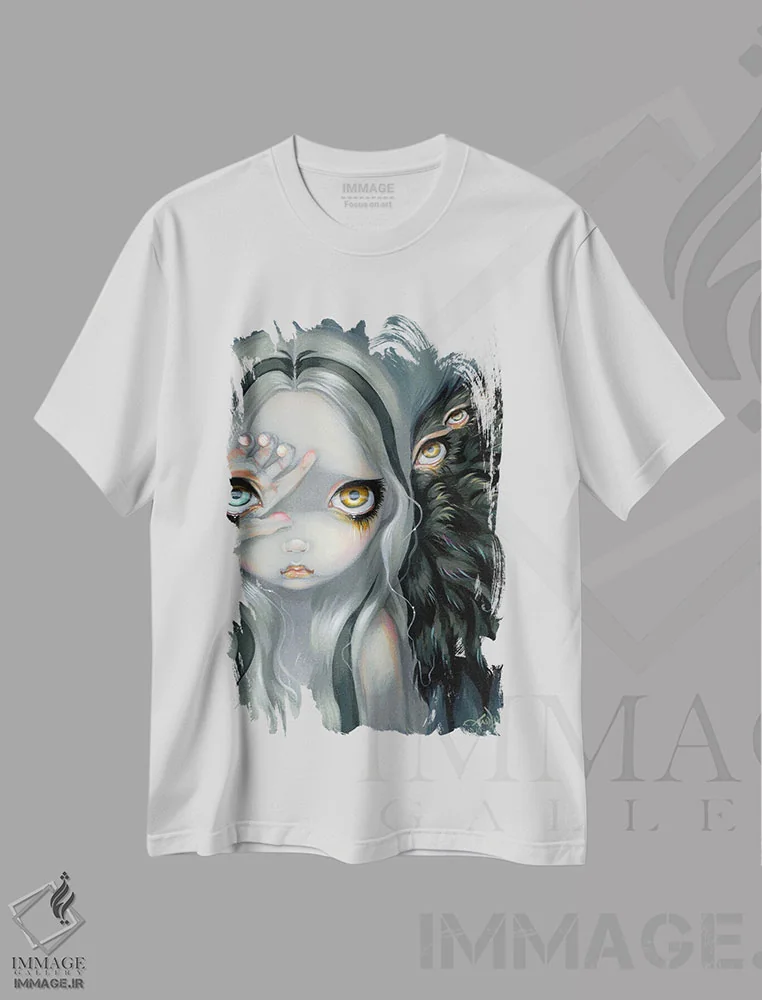 تیشرت سفید طرح دار دست الهی، دکوراسیون جایگزین اثر جزمین بکِت-گریفیت | فروشگاه ایماژ