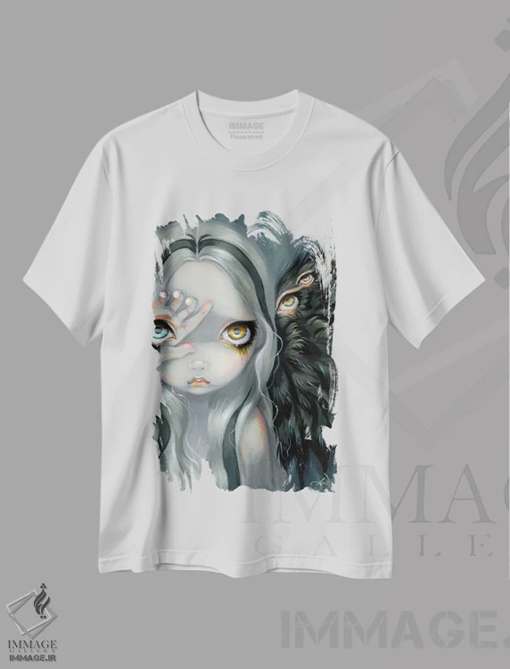 تیشرت سفید طرح دار دست الهی، دکوراسیون جایگزین اثر جزمین بکِت-گریفیت | فروشگاه ایماژ