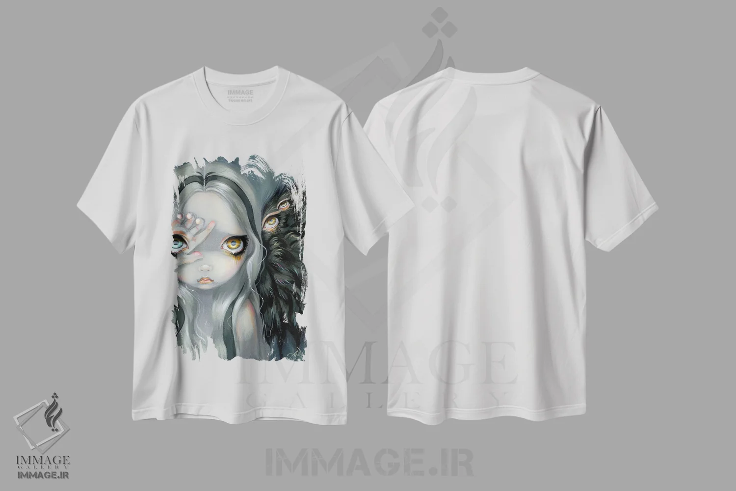 تیشرت سفید طرح دار دست الهی، دکوراسیون جایگزین اثر جزمین بکِت-گریفیت | فروشگاه ایماژ