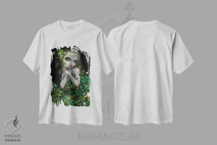 تیشرت سفید طرح دار الهه سبز، دکوراسیون جایگزین اثر جزمین بکِت-گریفیت | immage.ir