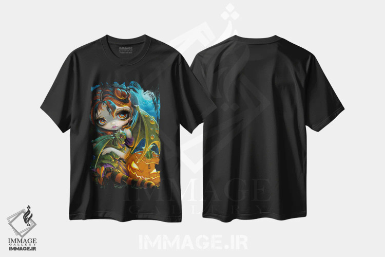 تیشرت مشکی طرح دار اژدهای کوچک هالووین، دکوراسیون جایگزین اثر جزمین بکِت-گریفیت | immage.ir