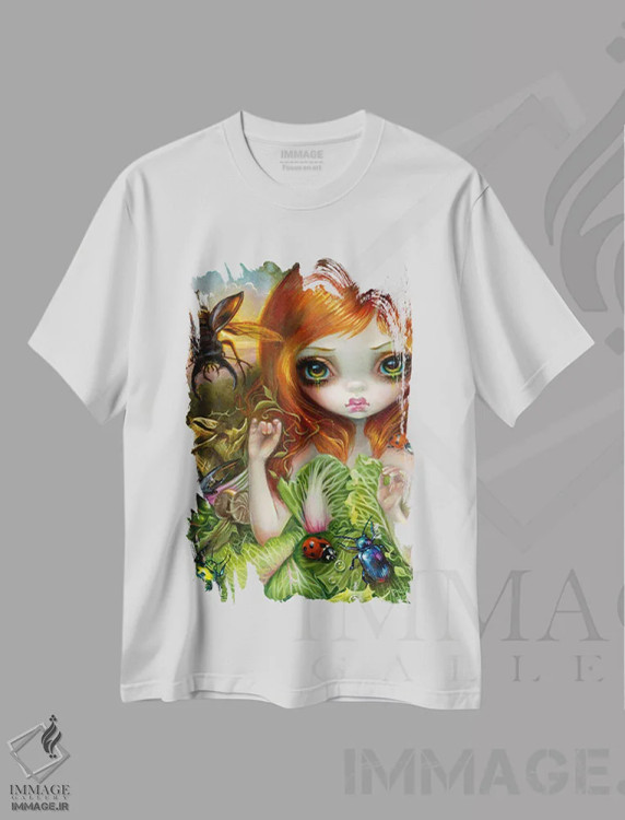 تیشرت سفید طرح دار حشره خانه، دکوراسیون جایگزین اثر جزمین بکِت-گریفیت | فروشگاه ایماژ