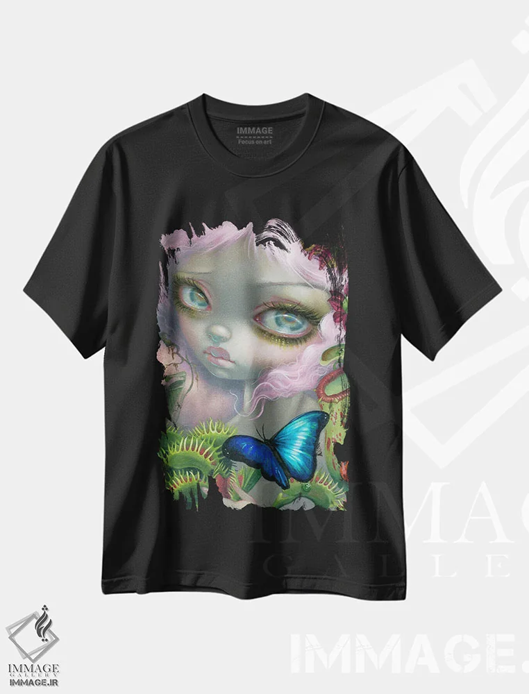 تیشرت مشکی طرح دار حشره خانه، دکوراسیون جایگزین اثر جزمین بکِت-گریفیت | فروشگاه ایماژ