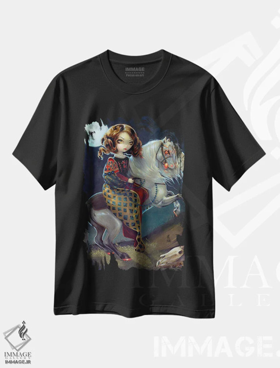 تیشرت مشکی طرح دار خون آشام ها شب هنگام سواره، دکوراسیون جایگزین اثر جزمین بکِت-گریفیت | immage.ir