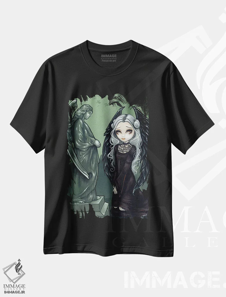 تیشرت مشکی طرح دار فرشتگان های گیت، دکوراسیون جایگزین اثر جزمین بکِت-گریفیت | فروشگاه ایماژ