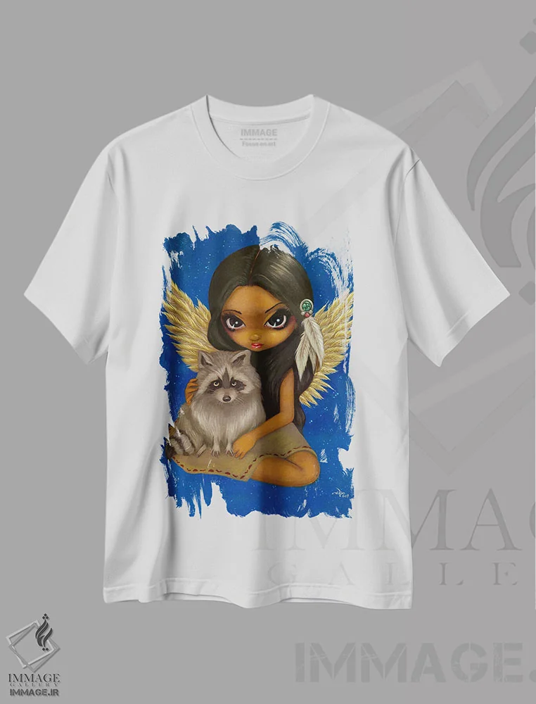 تیشرت سفید طرح دار برادر راکون، هنر فاخر معاصر اثر جزمین بکِت-گریفیت | فروشگاه ایماژ