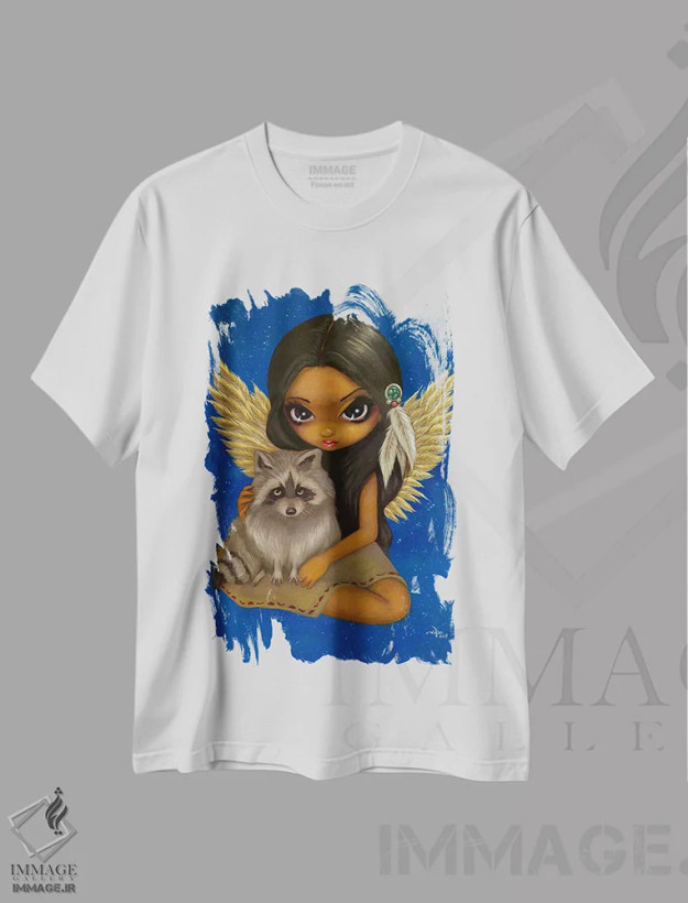 تیشرت سفید طرح دار برادر راکون، هنر فاخر معاصر اثر جزمین بکِت-گریفیت | فروشگاه ایماژ