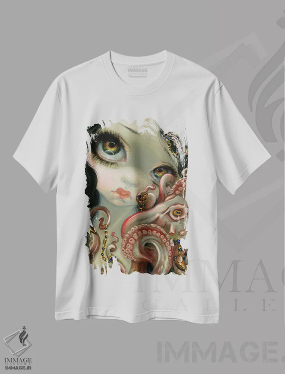 تیشرت سفید طرح دار اختاپوس جواهرنشان، دکوراسیون جایگزین اثر جزمین بکِت-گریفیت | immage.ir
