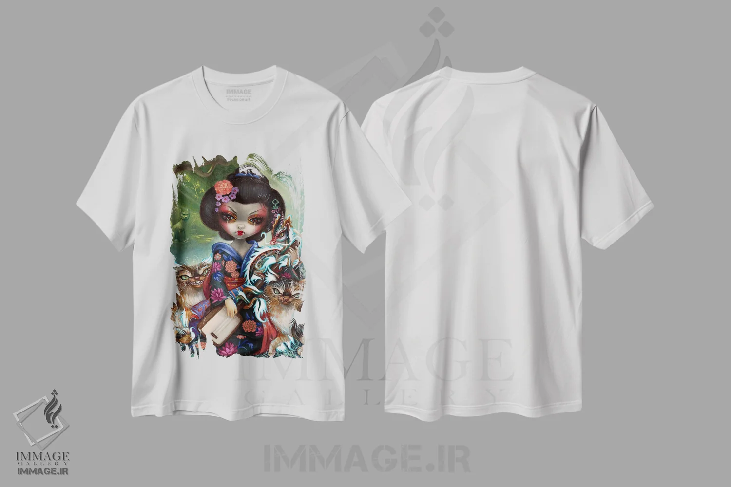 تیشرت سفید طرح دار کیرین و باکنکو، دکوراسیون جایگزین اثر جزمین بکِت-گریفیت | فروشگاه ایماژ
