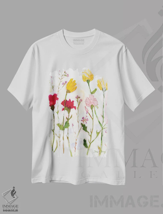 تیشرت سفید طرح دار گل ها از شیلی، تزئینی اثر جِنل براگ | immage.ir