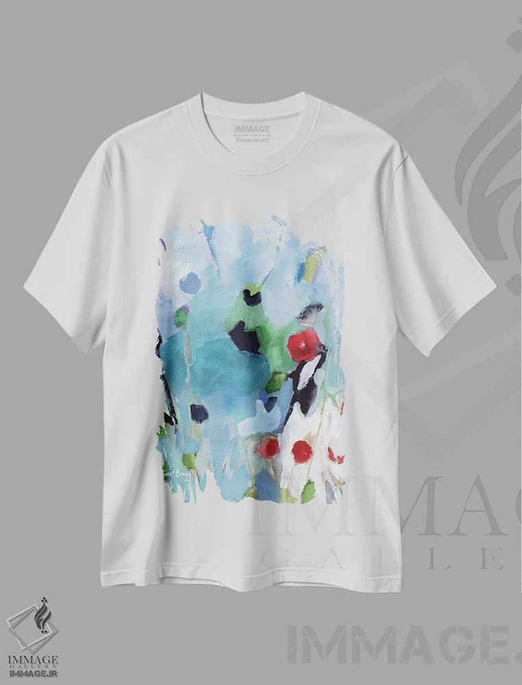 تیشرت سفید طرح دار میوه گل رز در کریسمس، آبستره اثر جِنل براگ | immage.ir