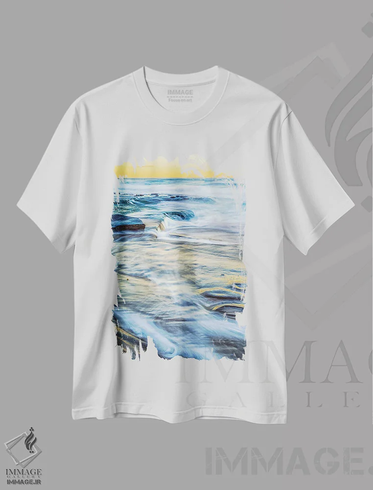 تیشرت سفید طرح دار صخره مرجانی هنگام طلوع، مدیوم اثر جوزف اس. جیاکالونه | immage.ir