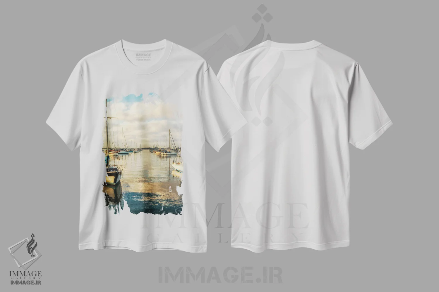 تیشرت سفید طرح دار San Diego Harbor,صبح با رنگ مسی، بندر سن دیگو، مدیوم اثر جوزف اس. جیاکالونه | immage.ir