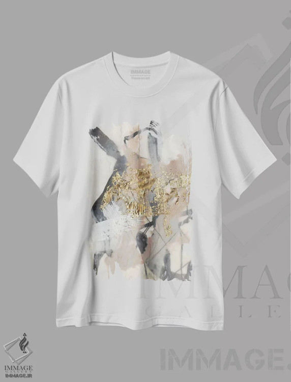 تیشرت سفید طرح دار شفق طلایی I اثر جنیفر گلدبرگر | فروشگاه ایماژ
