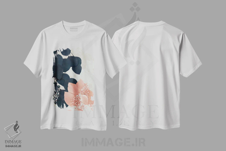 تیشرت سفید طرح دار برگ های نیلی و شفقی III، تزئینی اثر جنیفر گلدبرگر | immage.ir