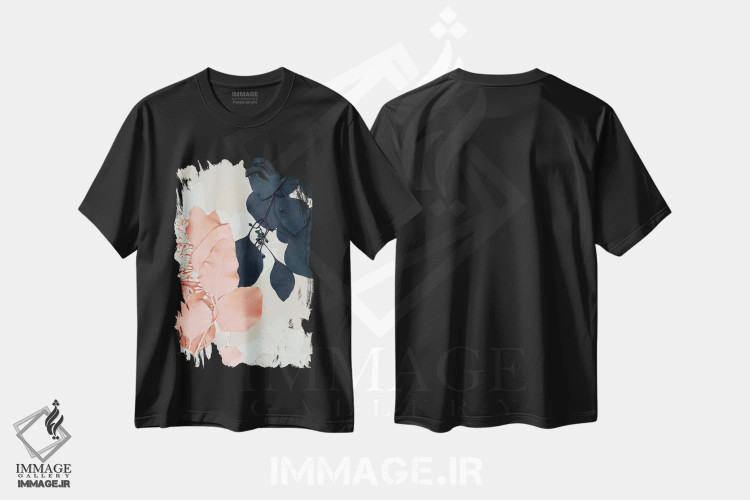 تیشرت مشکی طرح دار برگ های نیلی و شفقی IV، تزئینی اثر جنیفر گلدبرگر | immage.ir