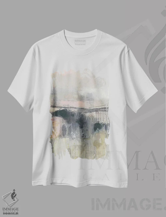 تیشرت سفید طرح دار افق شفقی II، آبستره اثر جنیفر گلدبرگر | فروشگاه ایماژ