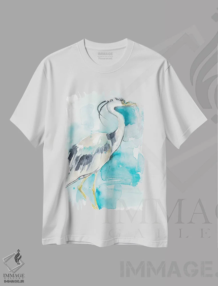تیشرت سفید طرح دار پاشش حواصیل I، دکور ساحلی اثر جنیفر گلدبرگر | immage.ir