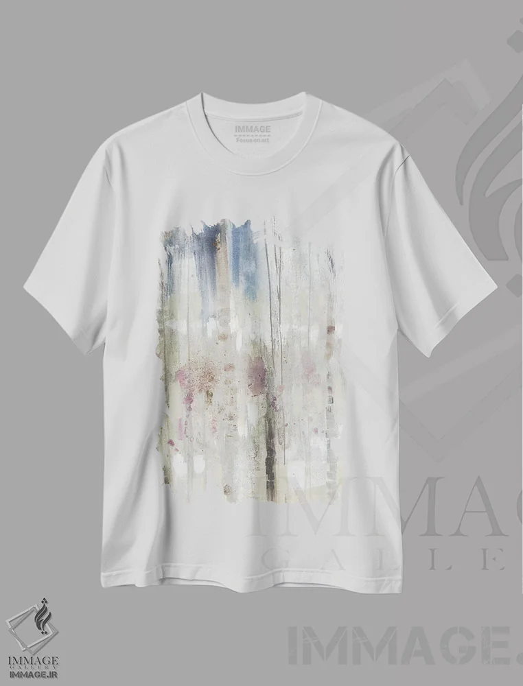 تیشرت سفید طرح دار خط بیدار ملایم II، آبستره اثر جنیفر گلدبرگر | فروشگاه ایماژ