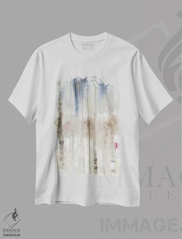 تیشرت سفید طرح دار خط بیدار ملایم I، آبستره اثر جنیفر گلدبرگر | immage.ir