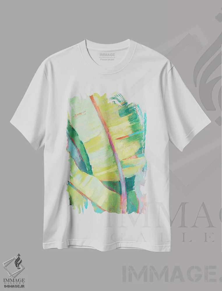تیشرت سفید طرح دار برگ های نخل پرنشاط I، تزئینی اثر جنیفر گلدبرگر | immage.ir