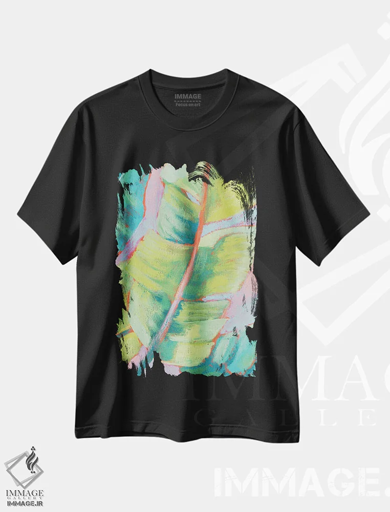تیشرت مشکی طرح دار برگ های نخل پرنشاط II، تزئینی اثر جنیفر گلدبرگر | immage.ir