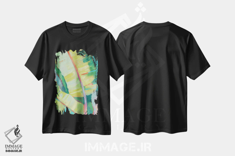 تیشرت مشکی طرح دار برگ های نخل پرنشاط I، تزئینی اثر جنیفر گلدبرگر | فروشگاه ایماژ