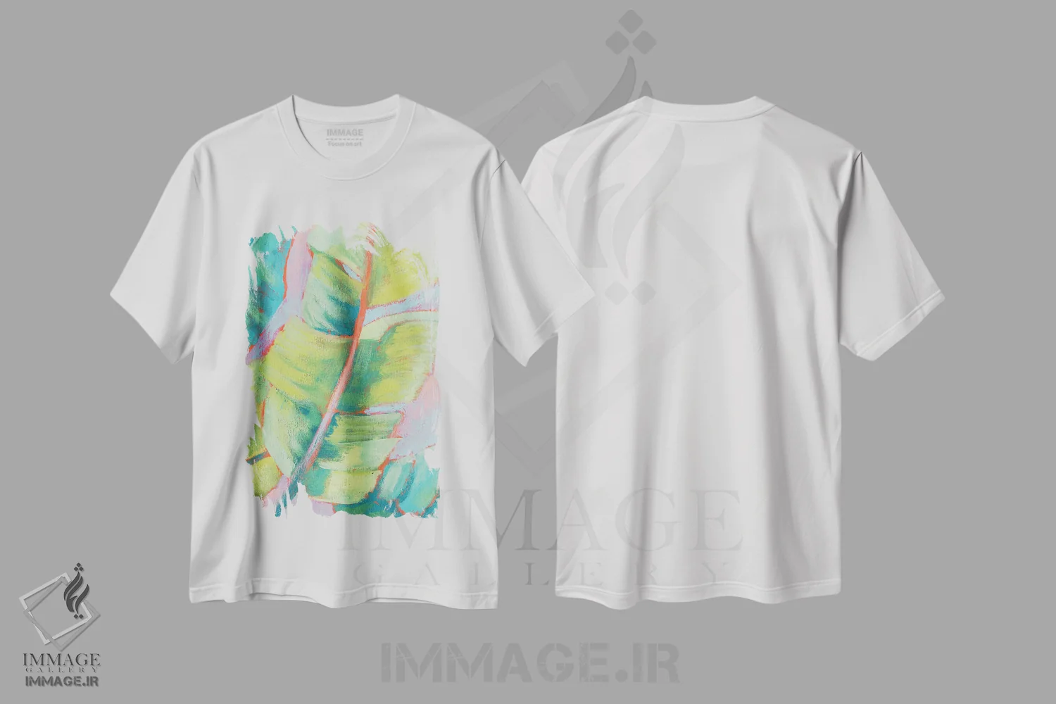 تیشرت سفید طرح دار برگ های نخل پرنشاط II، تزئینی اثر جنیفر گلدبرگر | فروشگاه ایماژ