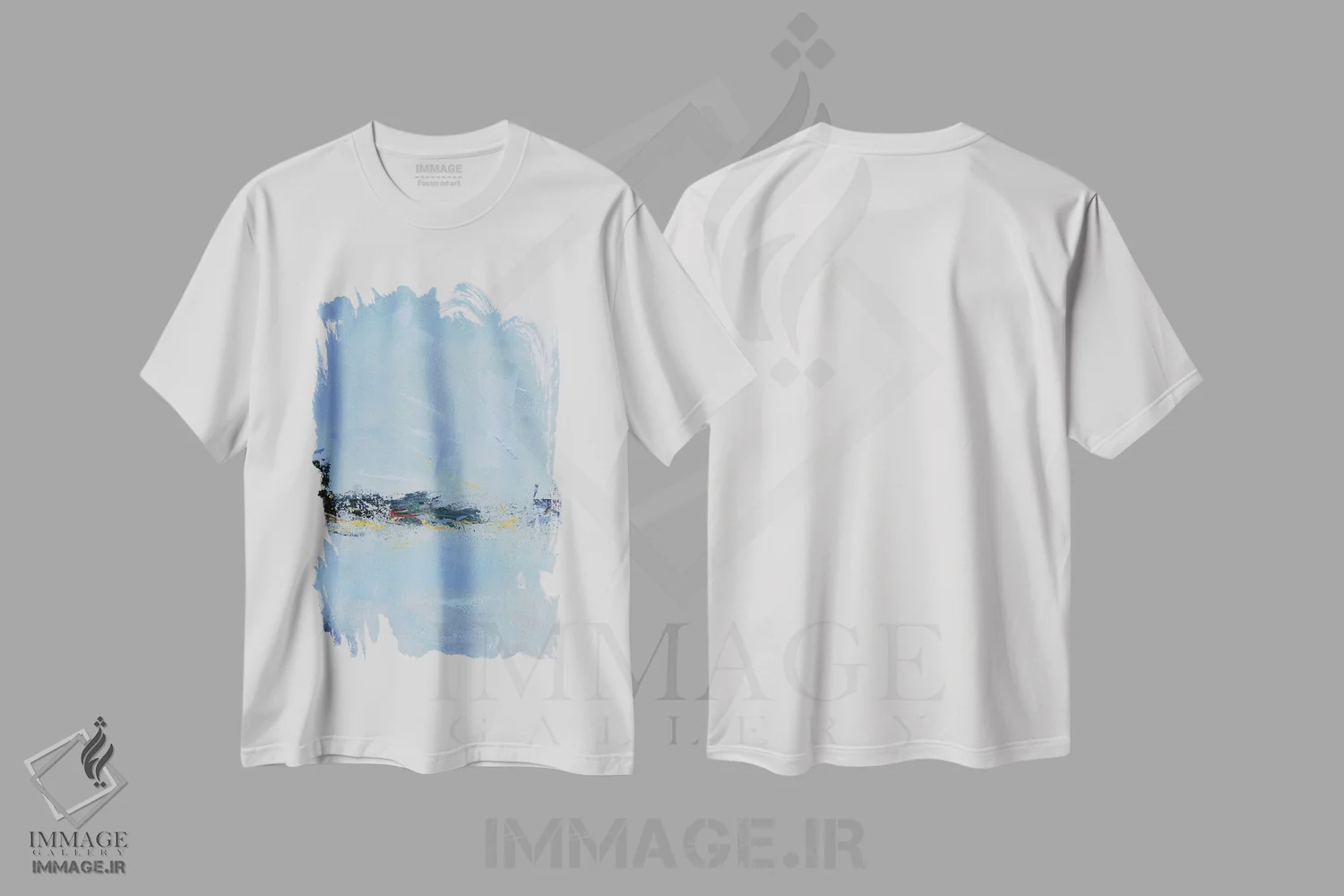 تیشرت سفید طرح دار طوفان عبوری اثر جکی گوویا | immage.ir