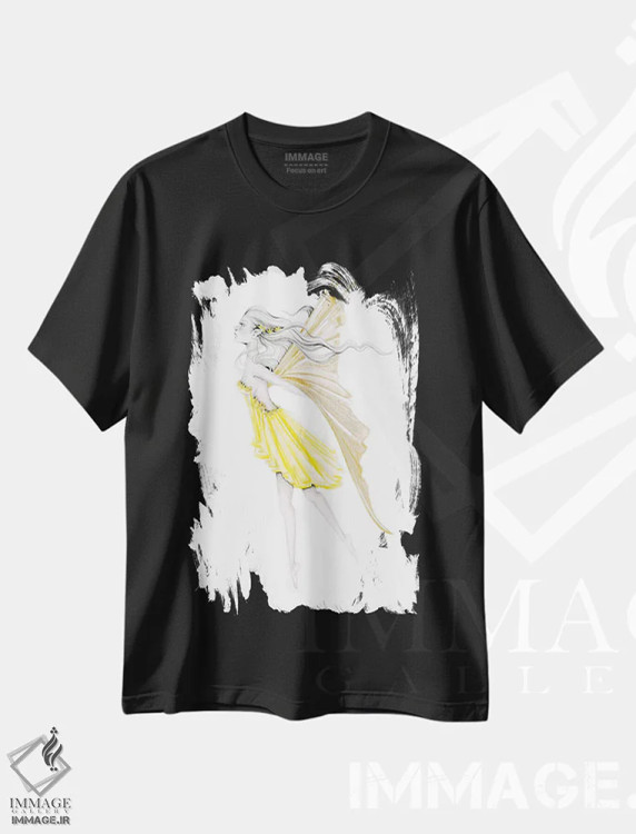 تیشرت مشکی طرح دار اثیری، دست نقاشی و طراحی دستی اثر جوانا هابر | فروشگاه ایماژ