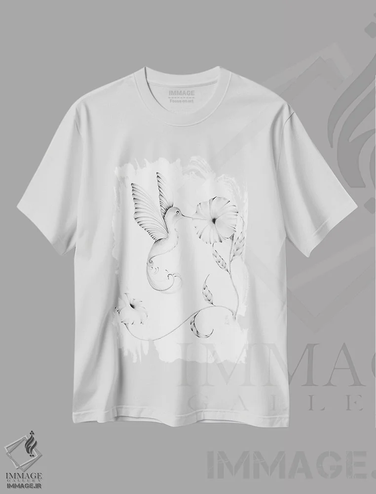 تیشرت سفید طرح دار مرغ مگس خوار I، دست نقاشی و طراحی دستی اثر جوانا هابر | فروشگاه ایماژ