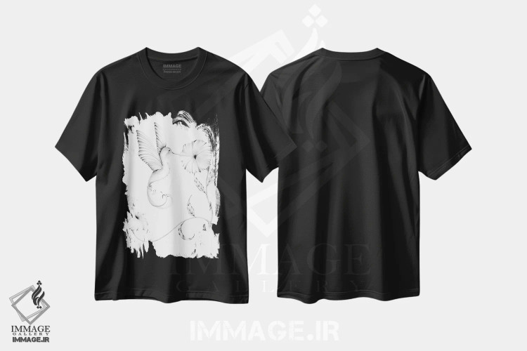 تیشرت مشکی طرح دار مرغ مگس خوار I، دست نقاشی و طراحی دستی اثر جوانا هابر | immage.ir
