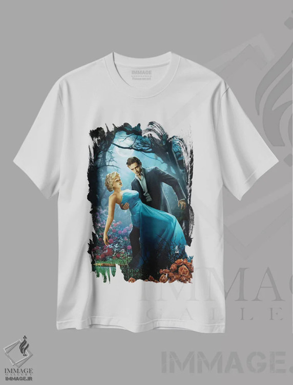 تیشرت سفید طرح دار گرگ ومیش اثر جی جی براندو | immage.ir