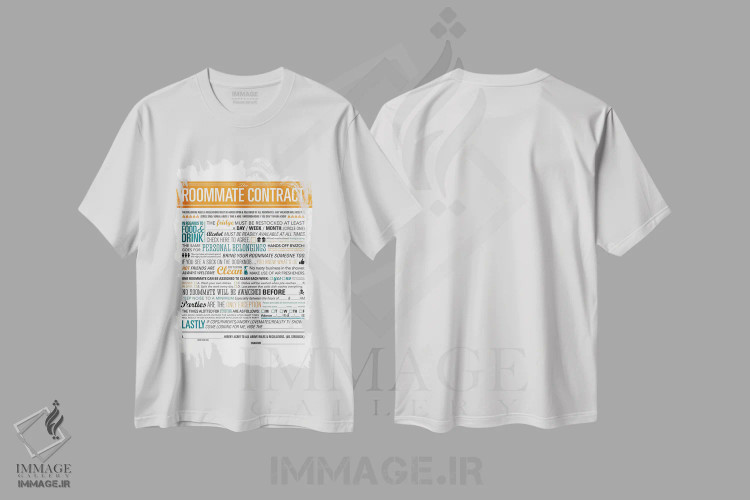 تیشرت سفید طرح دار قرارداد هم اتاقی، تزئینی اثر جی جی براندو | immage.ir