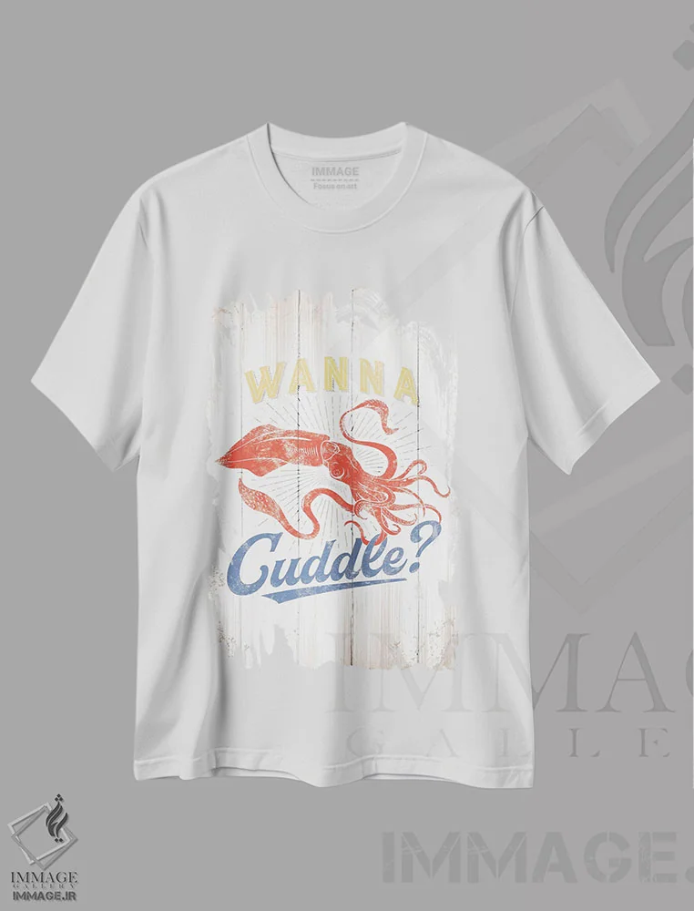 تیشرت سفید طرح دار می خوای بغل کنیم؟، تزئینی اثر جی جی براندو | فروشگاه ایماژ