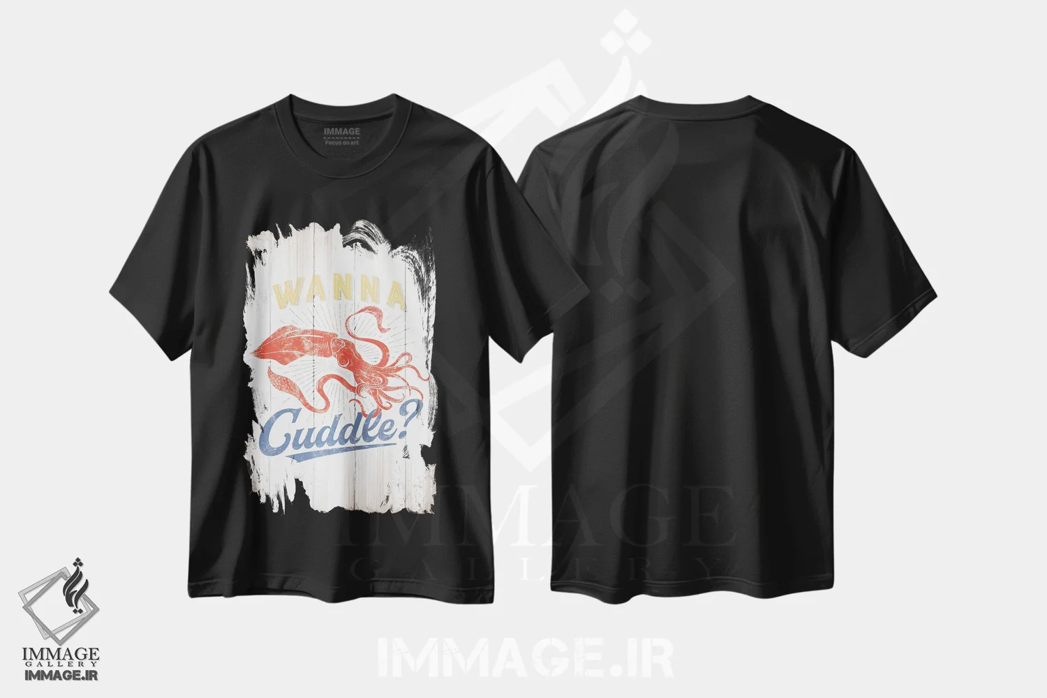 تیشرت مشکی طرح دار می خوای بغل کنیم؟، تزئینی اثر جی جی براندو | immage.ir