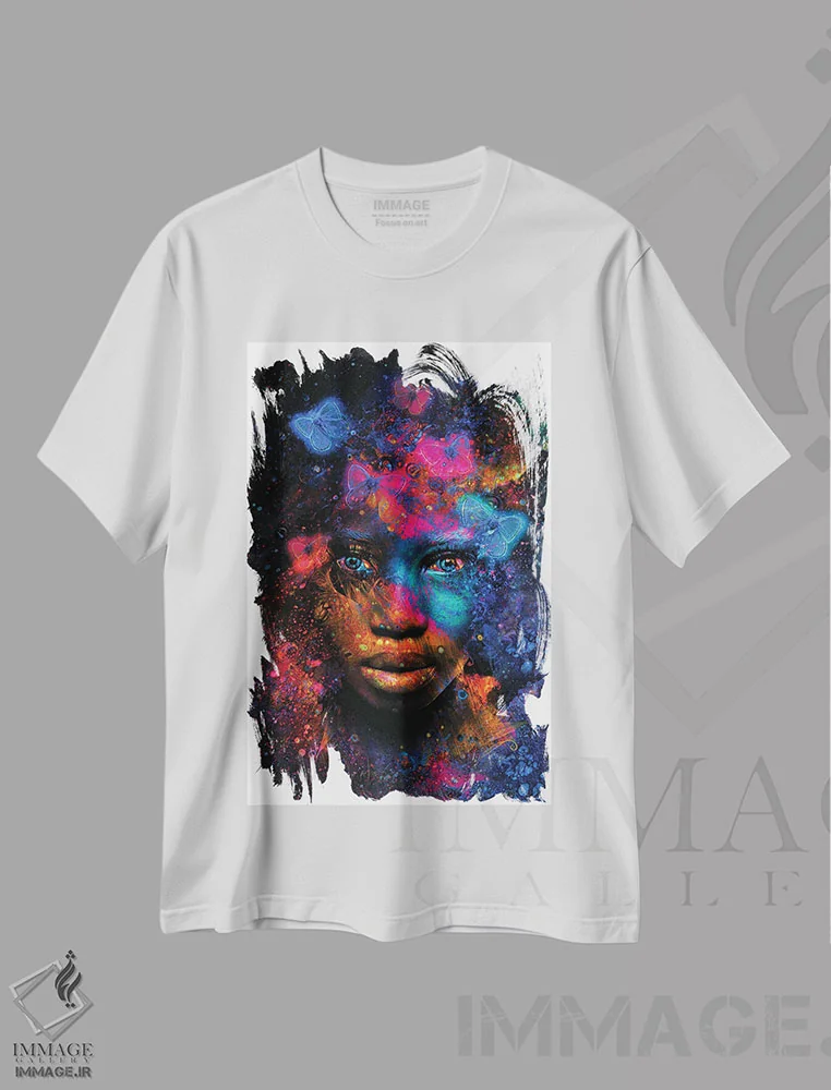 تیشرت سفید طرح دار گوی درخشان، آبستره اثر جسی جانسون | immage.ir