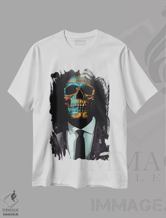 تیشرت سفید طرح دار جمجمه با کت وشلوار، هنر دیجیتال اثر جسی جانسون | immage.ir