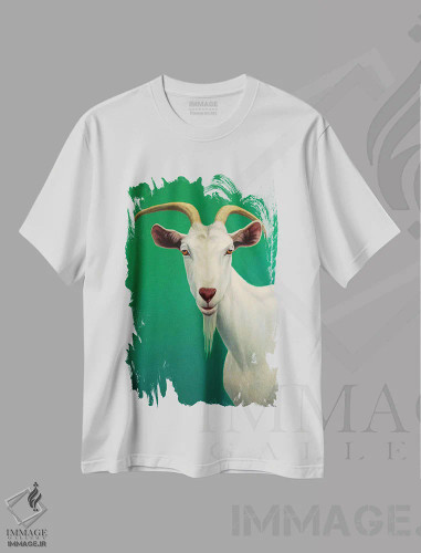 تیشرت سفید طرح دار پرتره یک بز، مدیوم اثر جیمز دبلیو جانسون | فروشگاه ایماژ