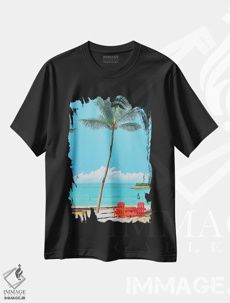 تیشرت مشکی طرح دار در رؤیای نخل ها، دکور ساحلی اثر جان جستر | immage.ir