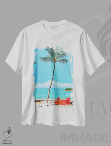 تیشرت سفید طرح دار در رؤیای نخل ها، دکور ساحلی اثر جان جستر | فروشگاه ایماژ