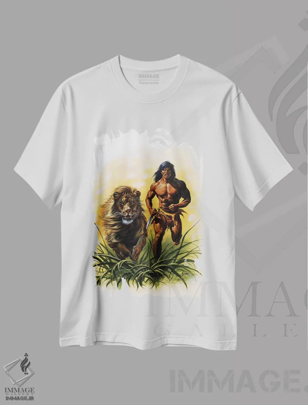 تیشرت سفید طرح دار تارزان؟ در حال فرار، دست نقاشی و طراحی دستی اثر جو جوسکو | فروشگاه ایماژ