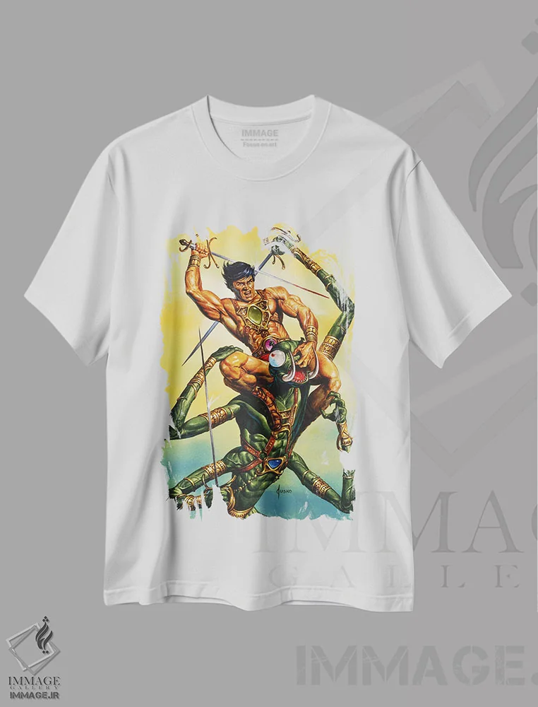 تیشرت سفید طرح دار جان کارتر از مریخ؟ نبرد با زاد، دست نقاشی و طراحی دستی اثر جو جوسکو | immage.ir