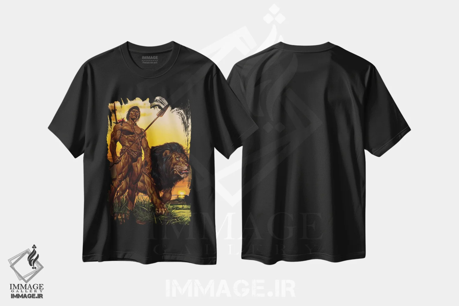 تیشرت مشکی طرح دار تارزان؟ در دشت، دست نقاشی و طراحی دستی اثر جو جوسکو | فروشگاه ایماژ