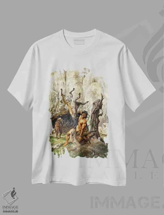 تیشرت سفید طرح دار داستان های جنگلی تارزان، هنر دیجیتال اثر جو جوسکو | فروشگاه ایماژ