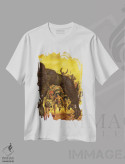 تیشرت سفید طرح دار تارزان و شیر طلایی، هنر دیجیتال اثر جو جوسکو | فروشگاه ایماژ