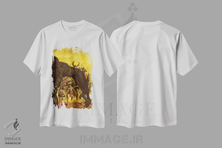 تیشرت سفید طرح دار تارزان و شیر طلایی، هنر دیجیتال اثر جو جوسکو | فروشگاه ایماژ
